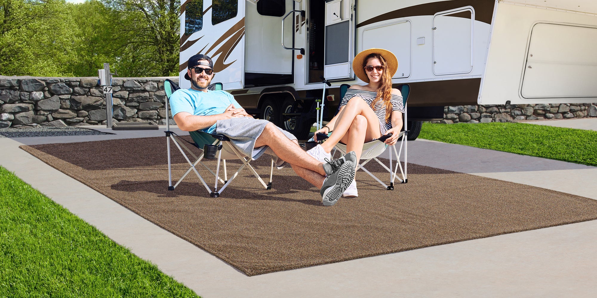 Prest-O-Fit 2-3000 Aero-Weave Seascape Outdoor RV Mat - 6' x 15